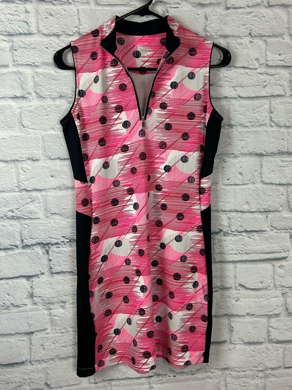 Tail Activewear XS Pink Black Abstract Polka Dot Golf Tennis Dress Zip Neck